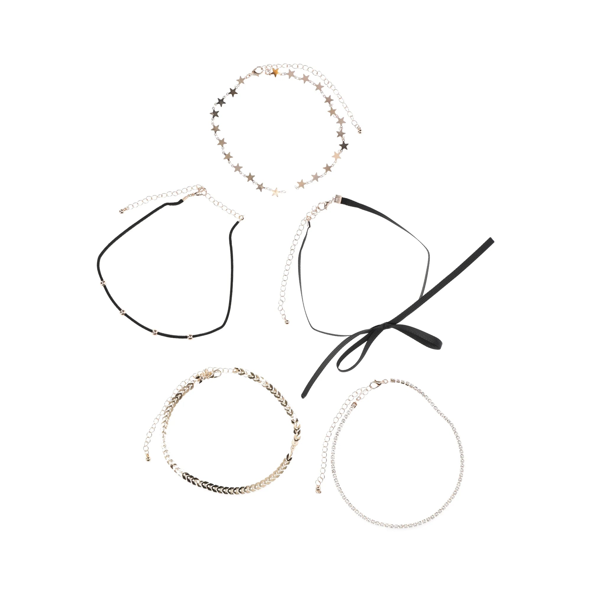 No Boundaries Black Bow & Star Gold Choker Set – 5-Piece