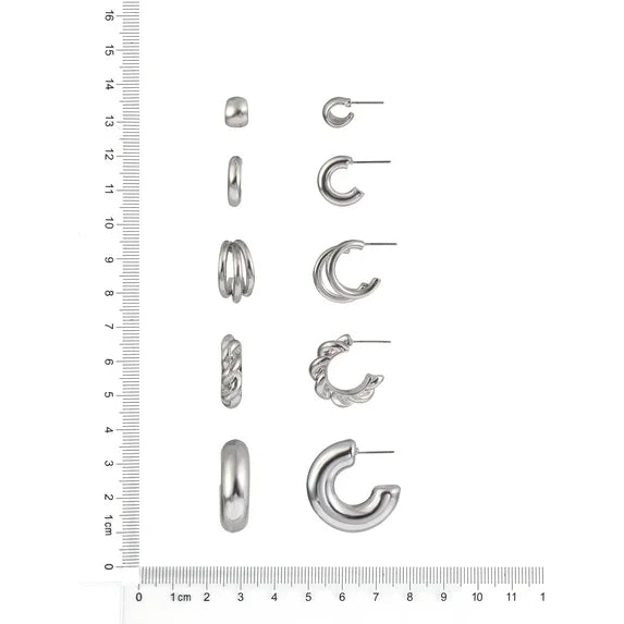 Time and Tru Women’s Silver-Tone Hoop Earrings Set – 5 Pairs 