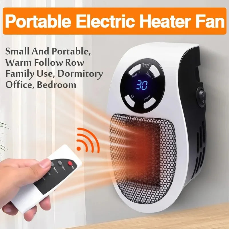 Portable Electric Heater 500W | Wall Plug-In Room Warmer | Mini Radiator with Remote