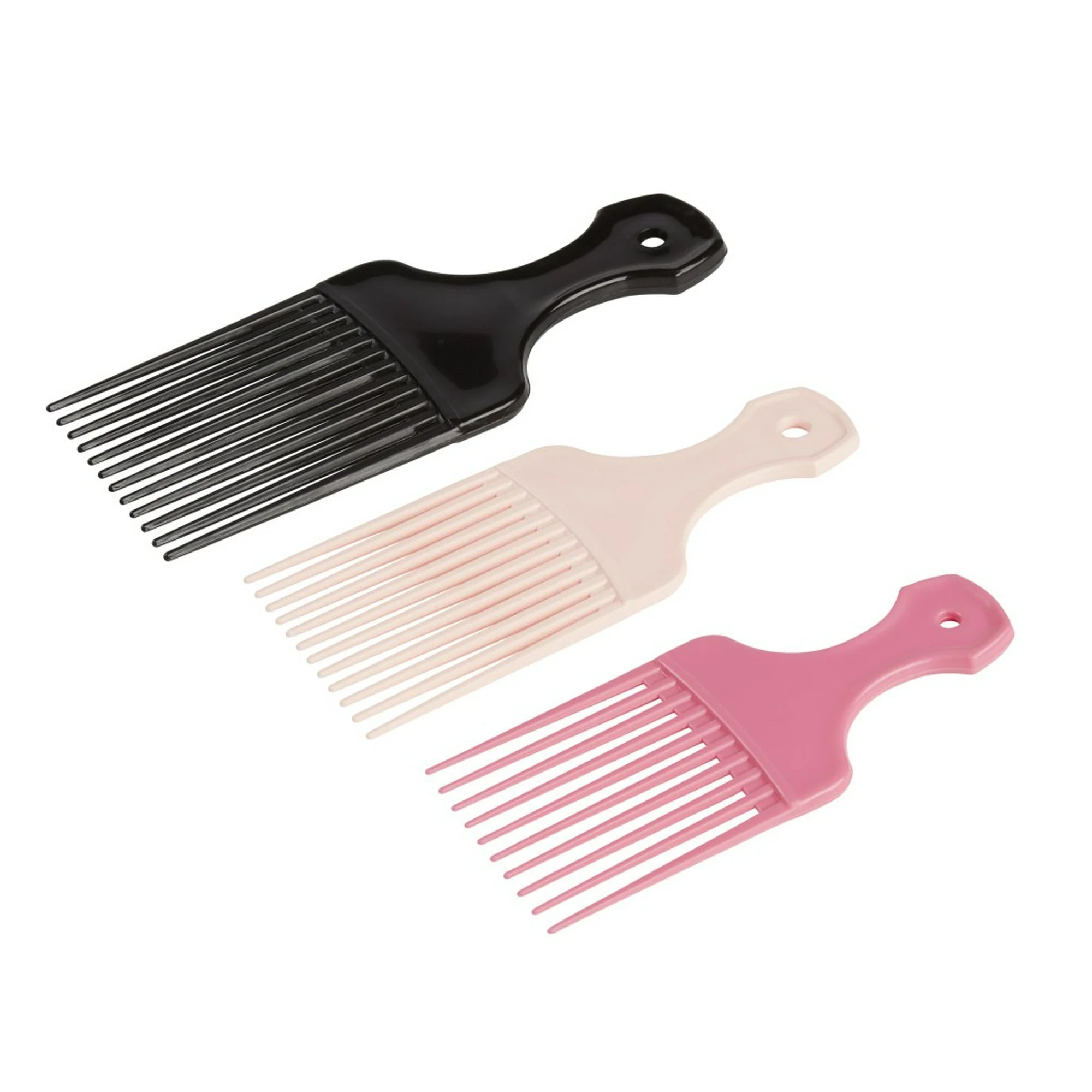 Conair Lift & Define Detangling Hair Pick Combs in Multi-Size Pack, Black, Light Blue and Pink, 3 Ct