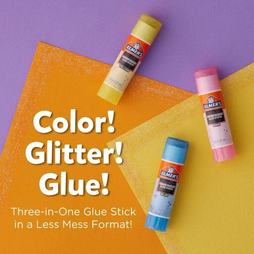 Elmer’s Color 'n Glitz Glue Sticks, Washable, Assorted Colors, 6 Grams, 12 Pack