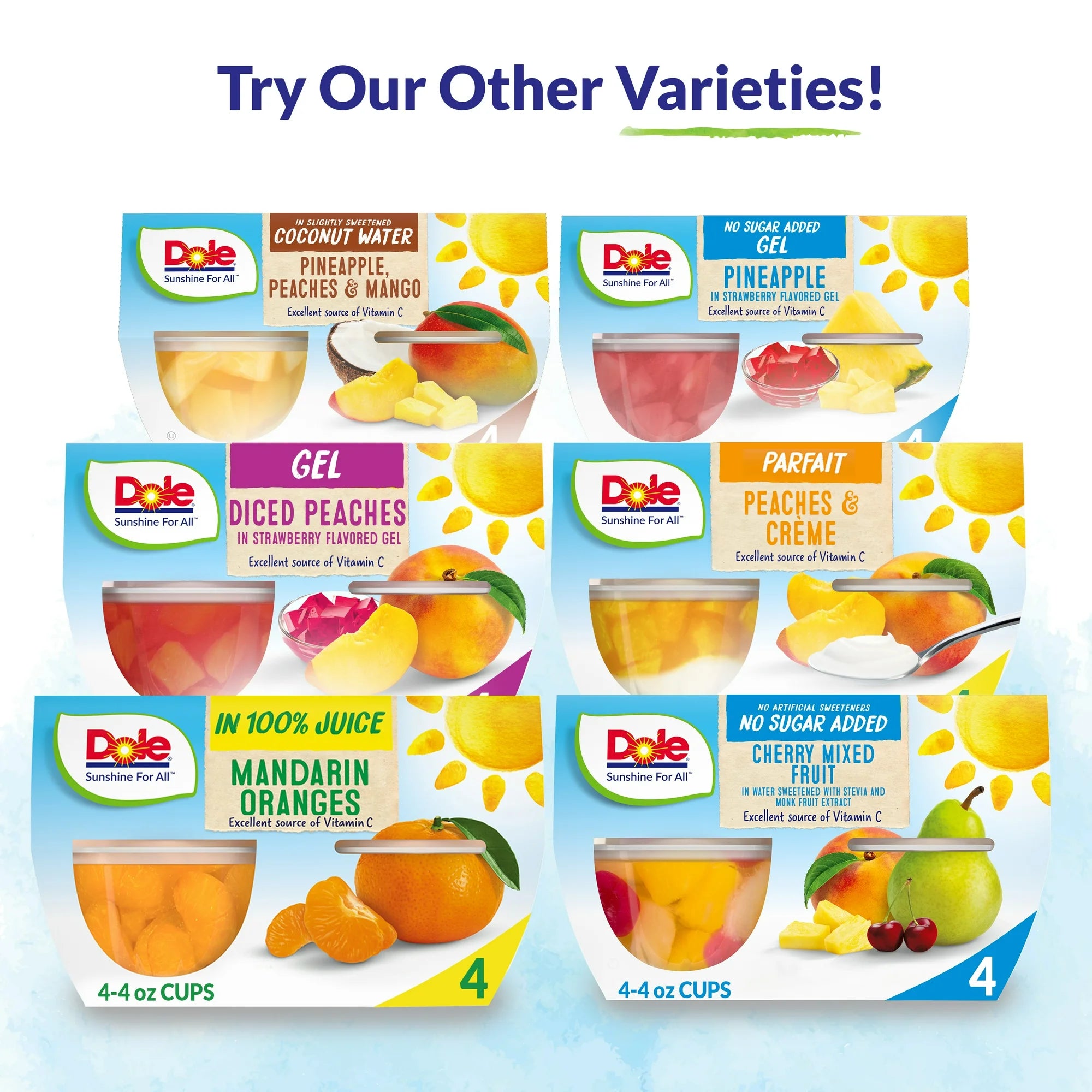 Dole Fruit Bowls No Sugar Added Mixed Fruit in Cherry Gel, 4.3 oz (4 Cups)