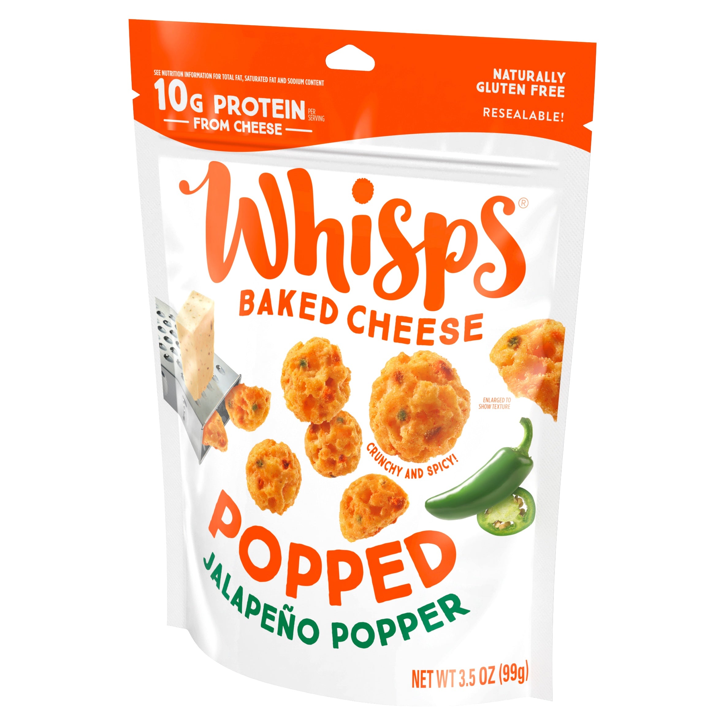 Whisps Popped, Jalapeno Popper Cheese Snack, 10g Protein from Real Baked Cheese, 3.5 oz