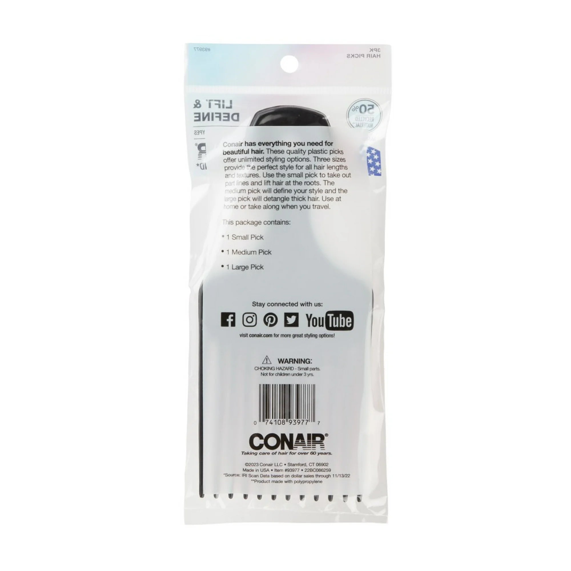 Conair Lift & Define Hair Pick Combs