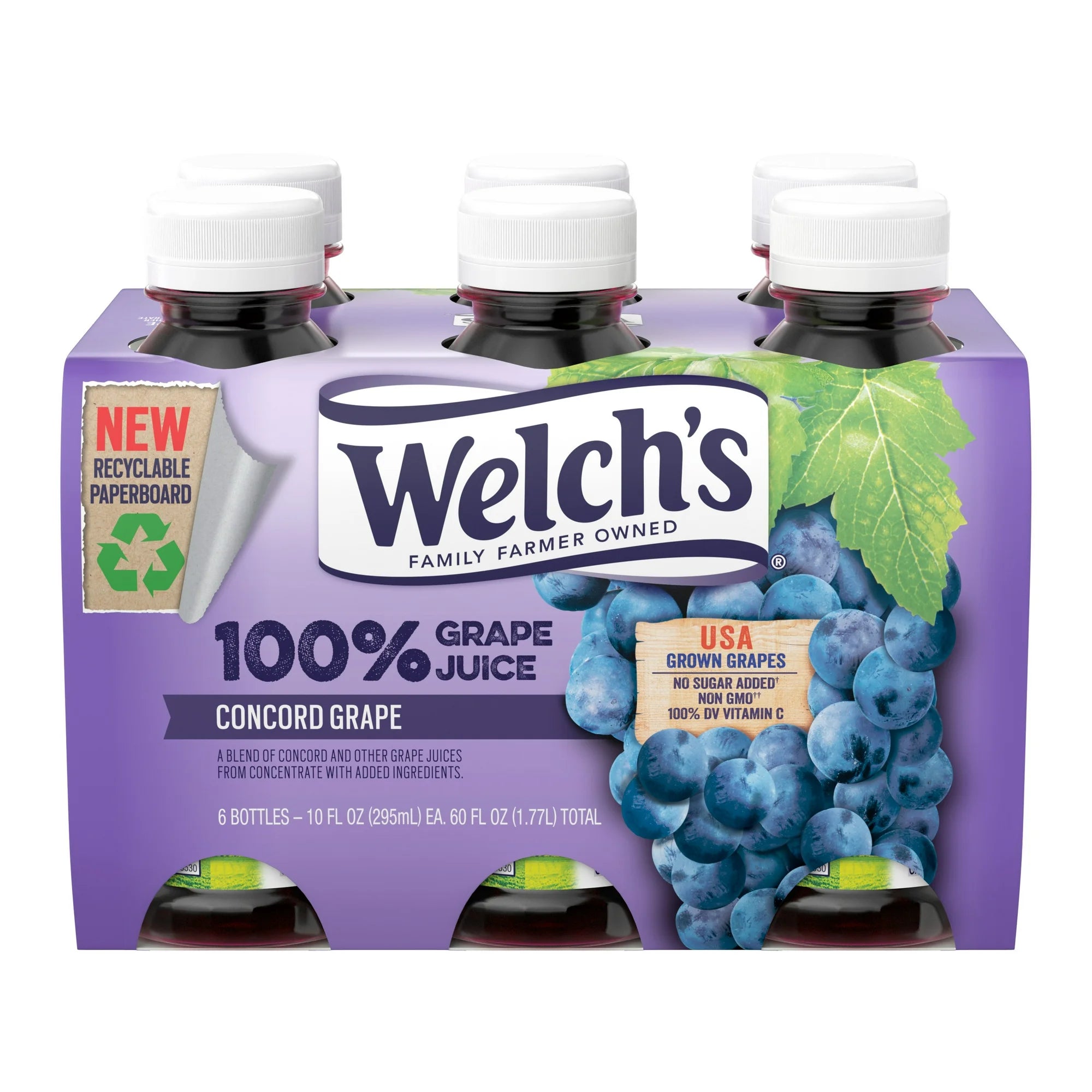 Welch's 100% Grape Juice, Concord Grape, 10 fl oz On-the-Go Bottle (Pack of 6)