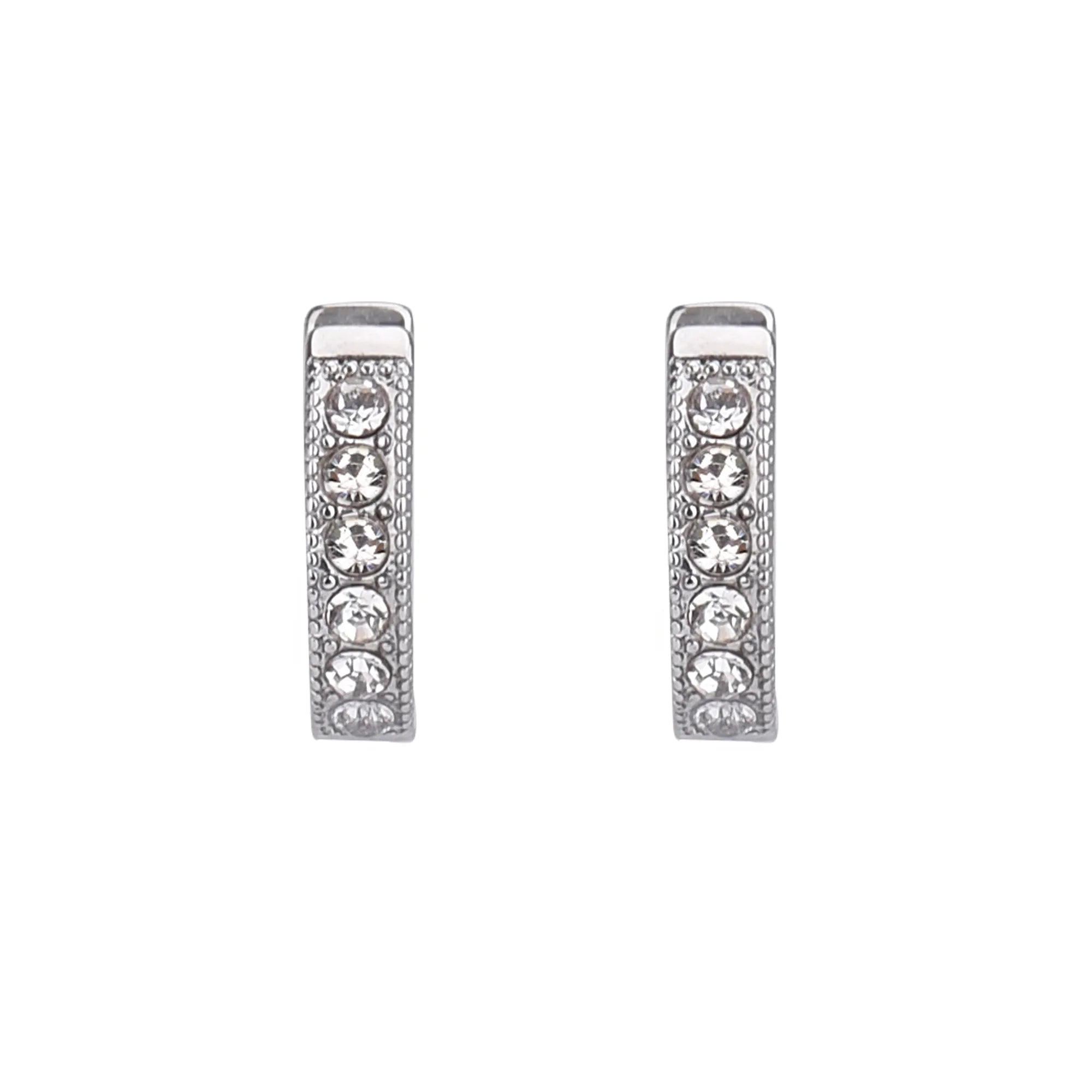 Time and Tru Women's Silver Tone Crystal Huggie Earrings