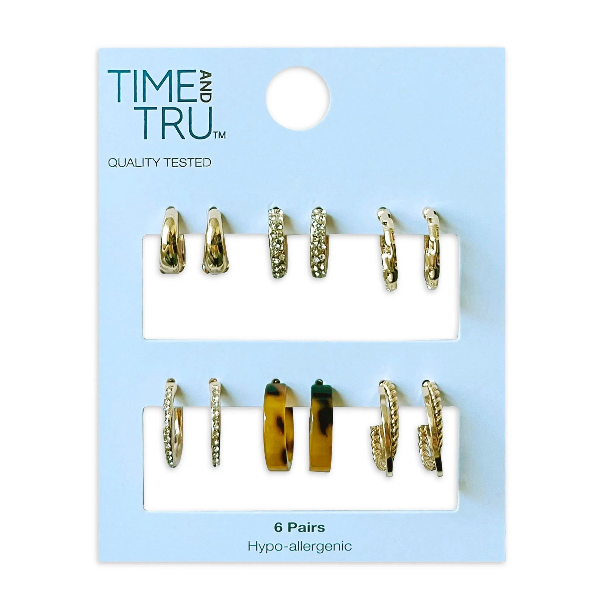Time and Tru Women’s Gold-Plated Stud Earrings – 6-Pack