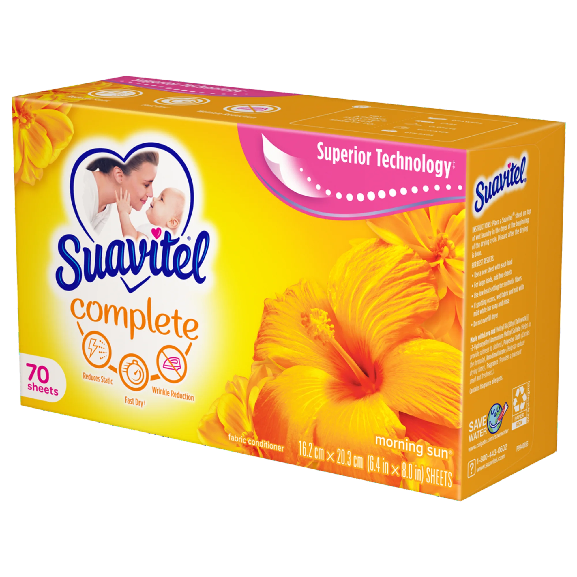 Suavitel Complete Dryer Sheets, Morning Sun 70 Count