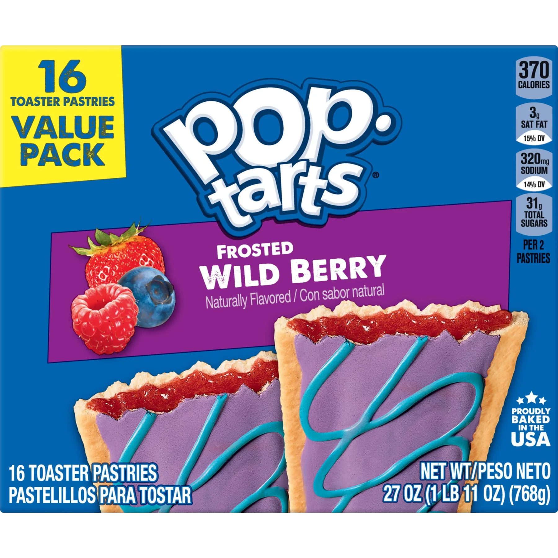 Pop-Tarts Frosted Wild Berry Toaster Pastries 16 Count Box