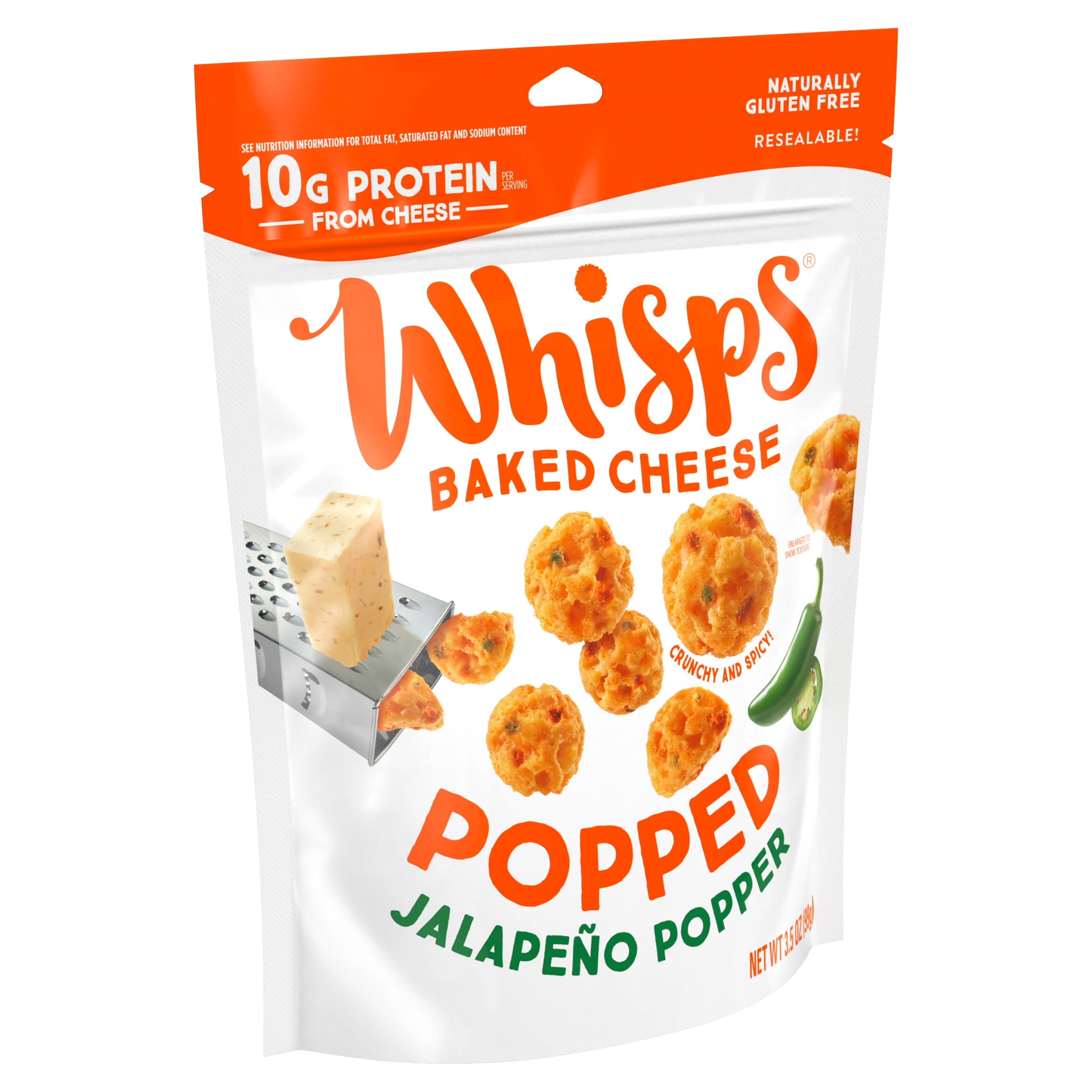 Whisps Popped, Jalapeno Popper Cheese Snack, 10g Protein from Real Baked Cheese, 3.5 oz