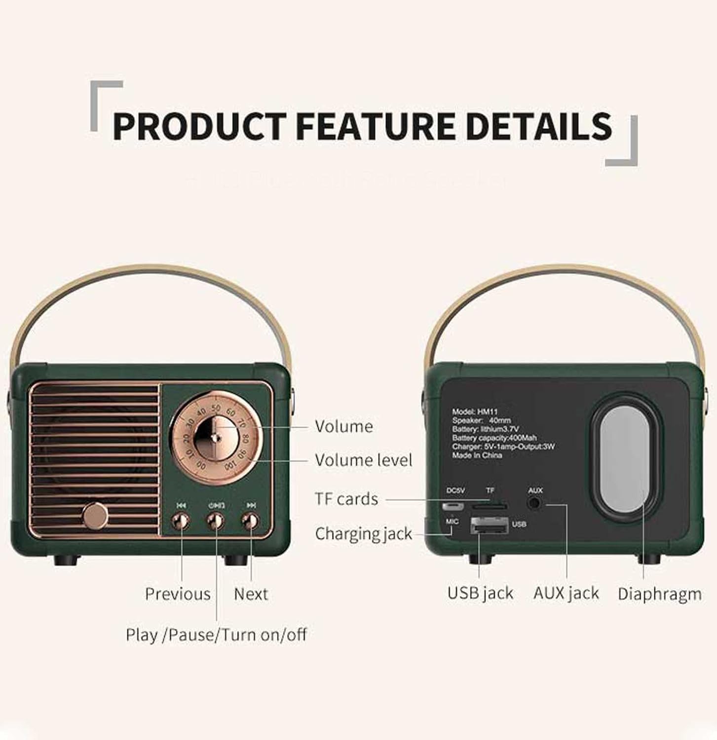 Dosmix Retro Bluetooth Speaker, Powerful Sound