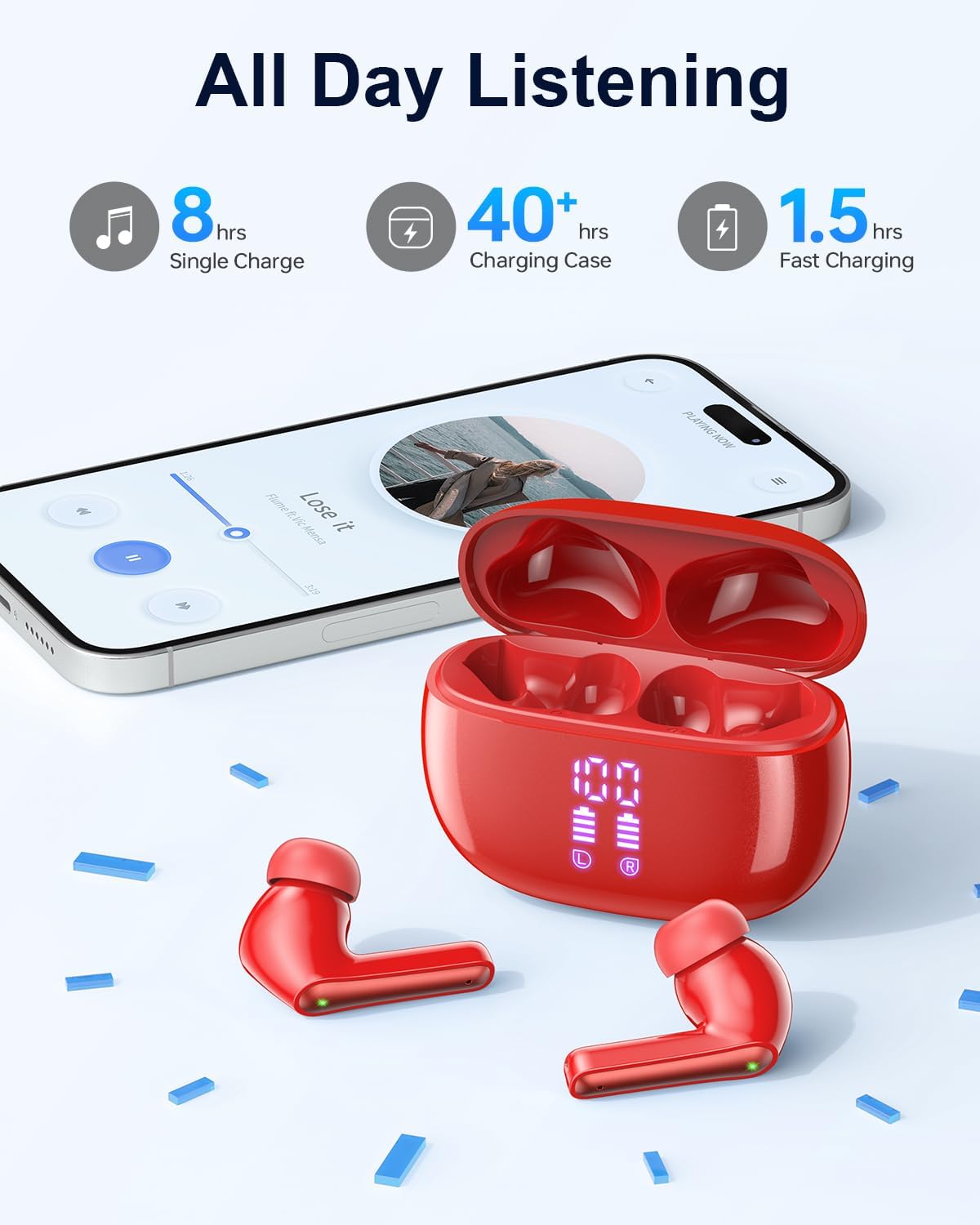 YAQ Wireless Earbuds 40H Battery