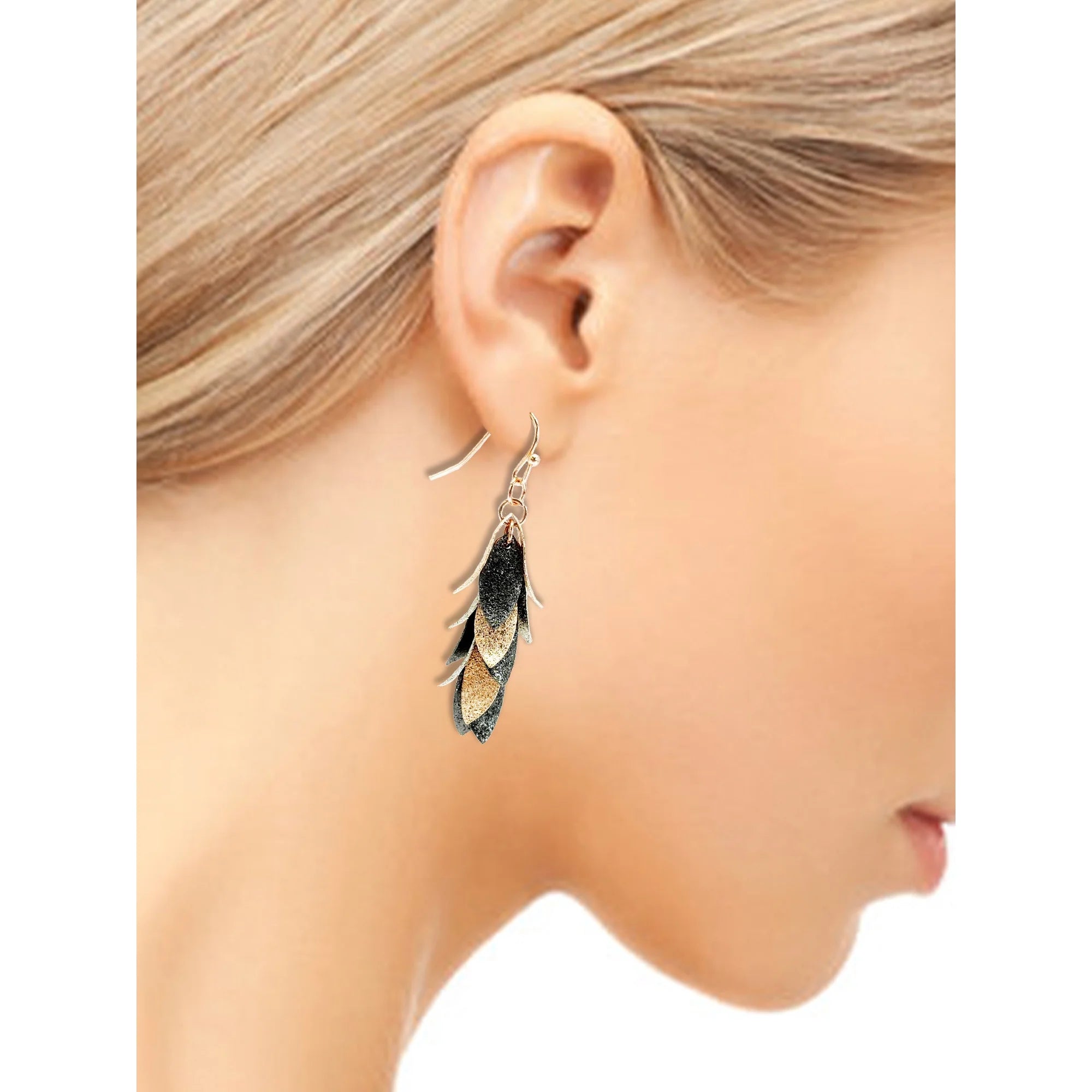 Time and Tru Women’s Tri-Tone Leaf Drop Earrings 