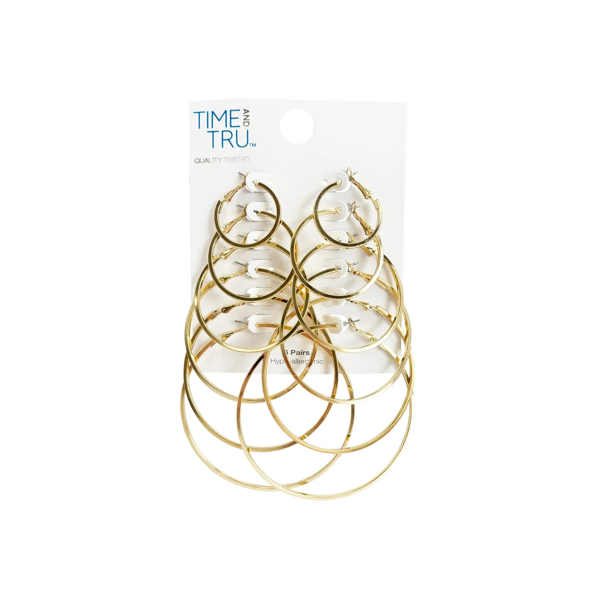 Time and Tru Women's Gold Tone Hoop Earrings Set – 6-Piece