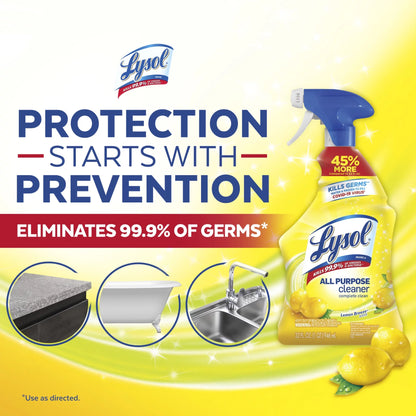 Lysol All Purpose Cleaner Spray, Lemon Breeze, 64oz(2X32oz), Tested &amp; Proven to Kill COVID-19 Virus, Packaging May Vary