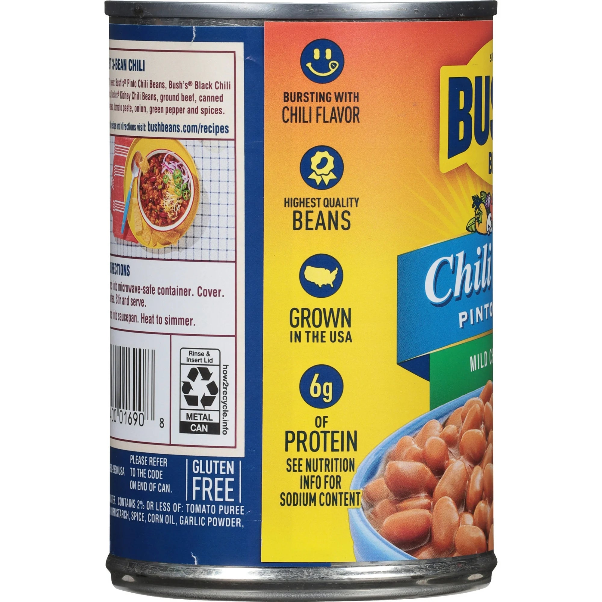 Bush's Chili Beans, Canned Pinto Beans in Mild Chili Sauce, 16 oz Can