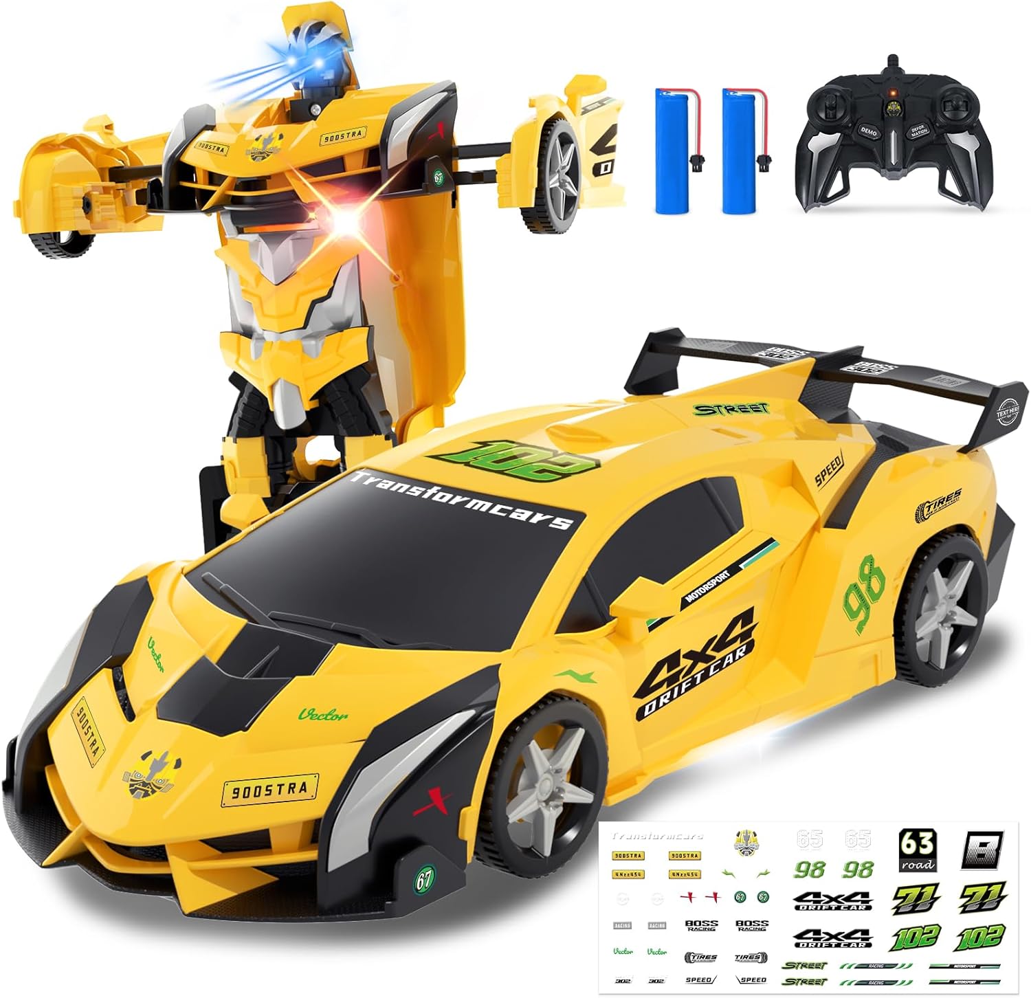 Transform Remote Control Car - Transform Robot RC Car with Laser Eyes, One-Button Deformation Toys for Kids