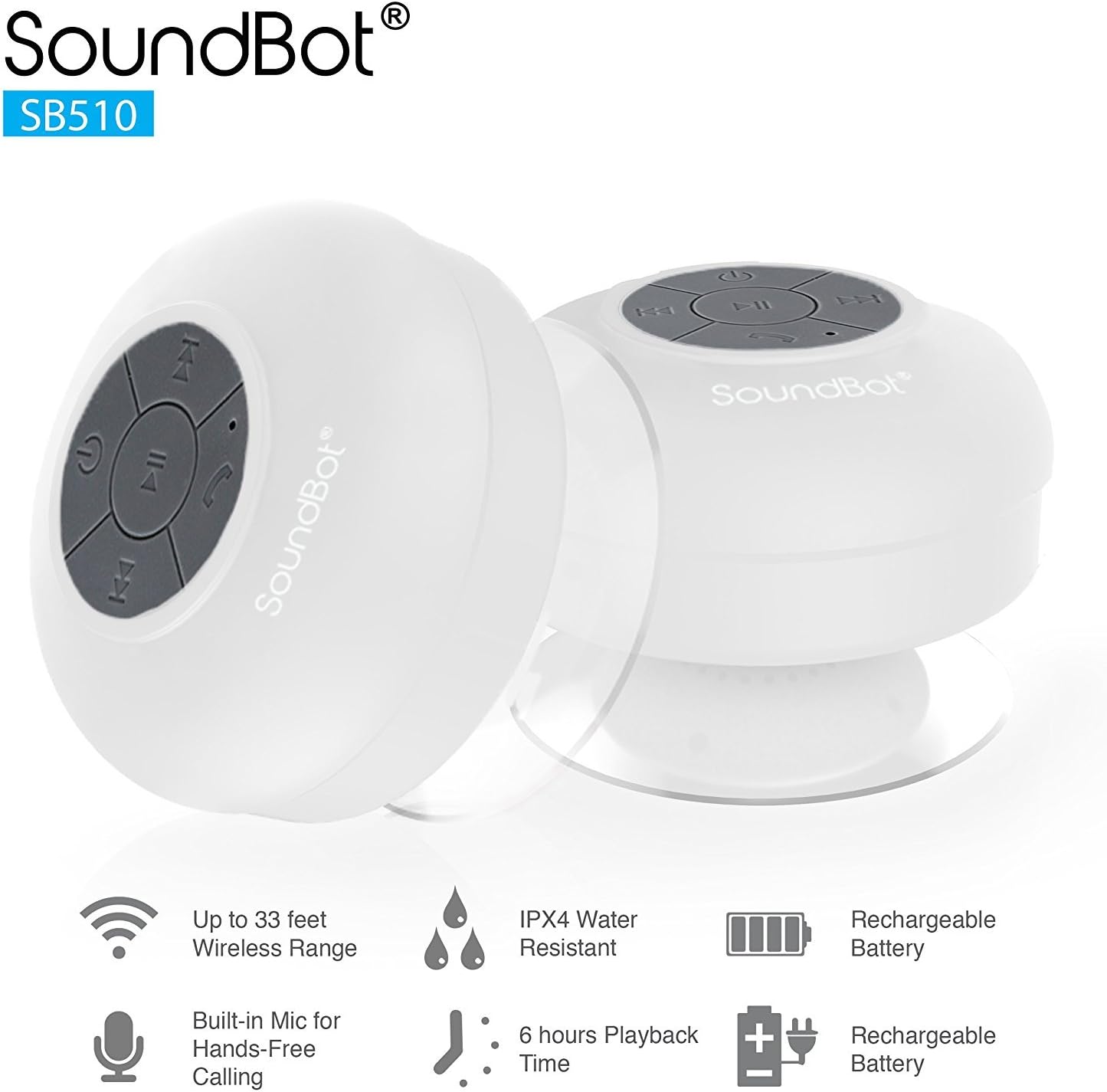 SoundBot® SB510 HD Water Resistant Bluetooth Shower Speaker 