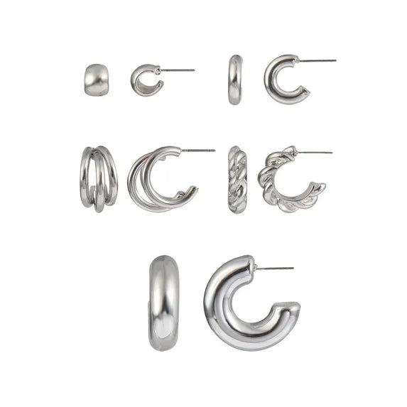 Time and Tru Women’s Silver-Tone Hoop Earrings Set – 5 Pairs 