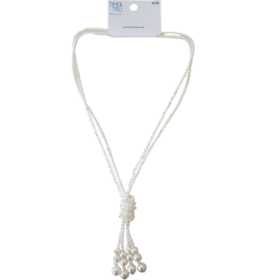 Time and Tru Women’s Faux Pearl Tassel Necklace – Adjustable Knot 
