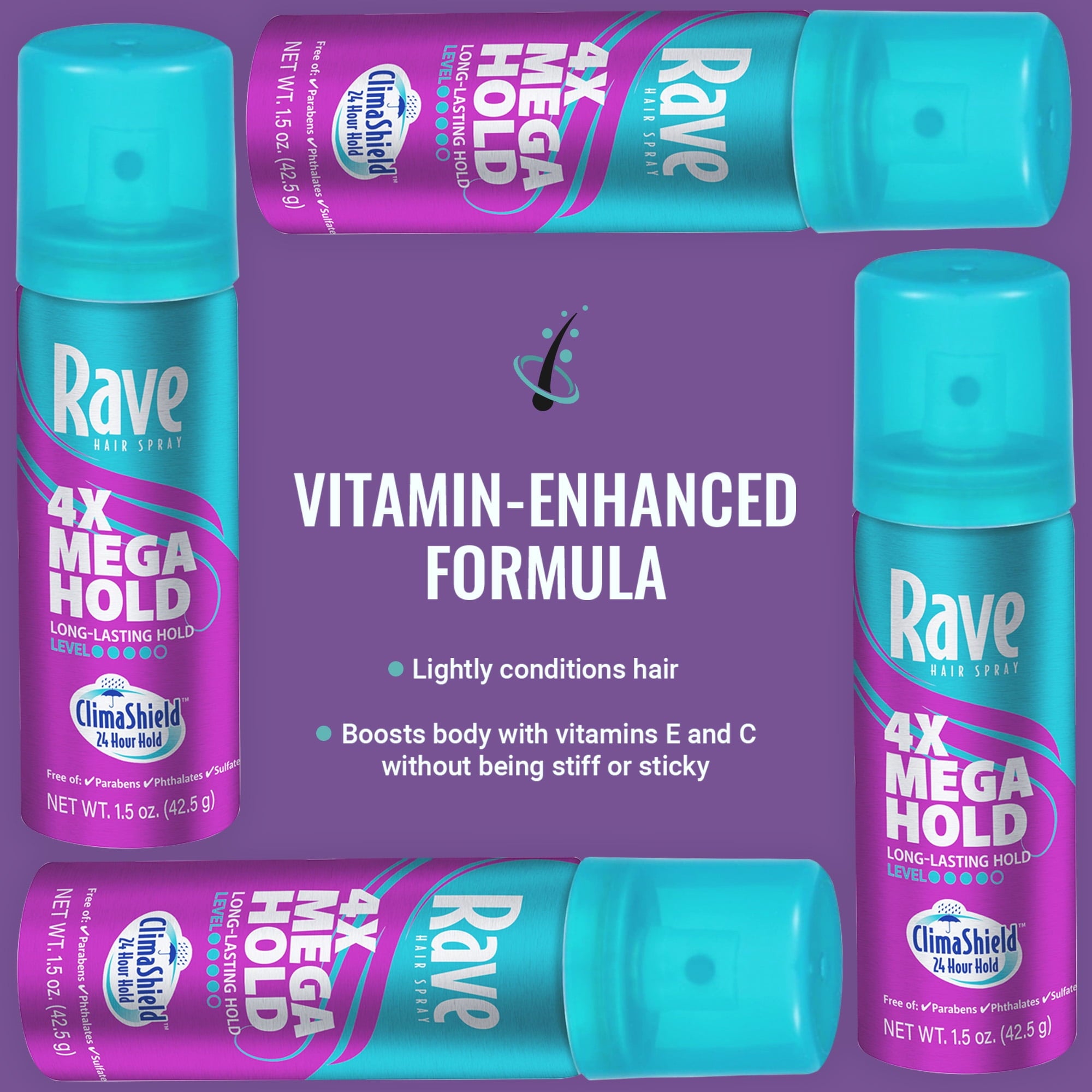 Rave 4X Mega Hold Hairspray Travel-Sized, All-Weather