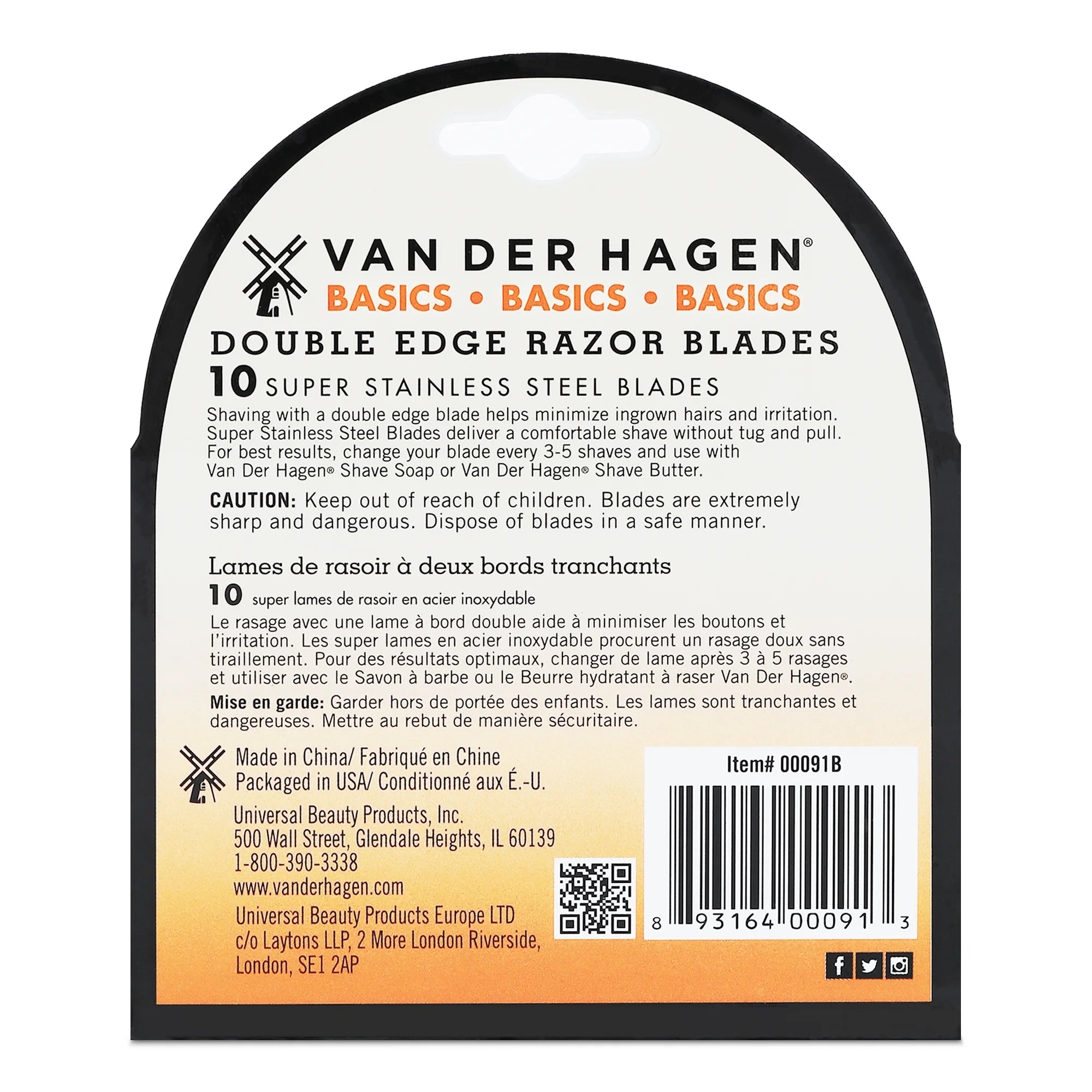 Van Der Hagen Basics Double Edge Razor Blades, Stainless Steel, Men, 10 Count