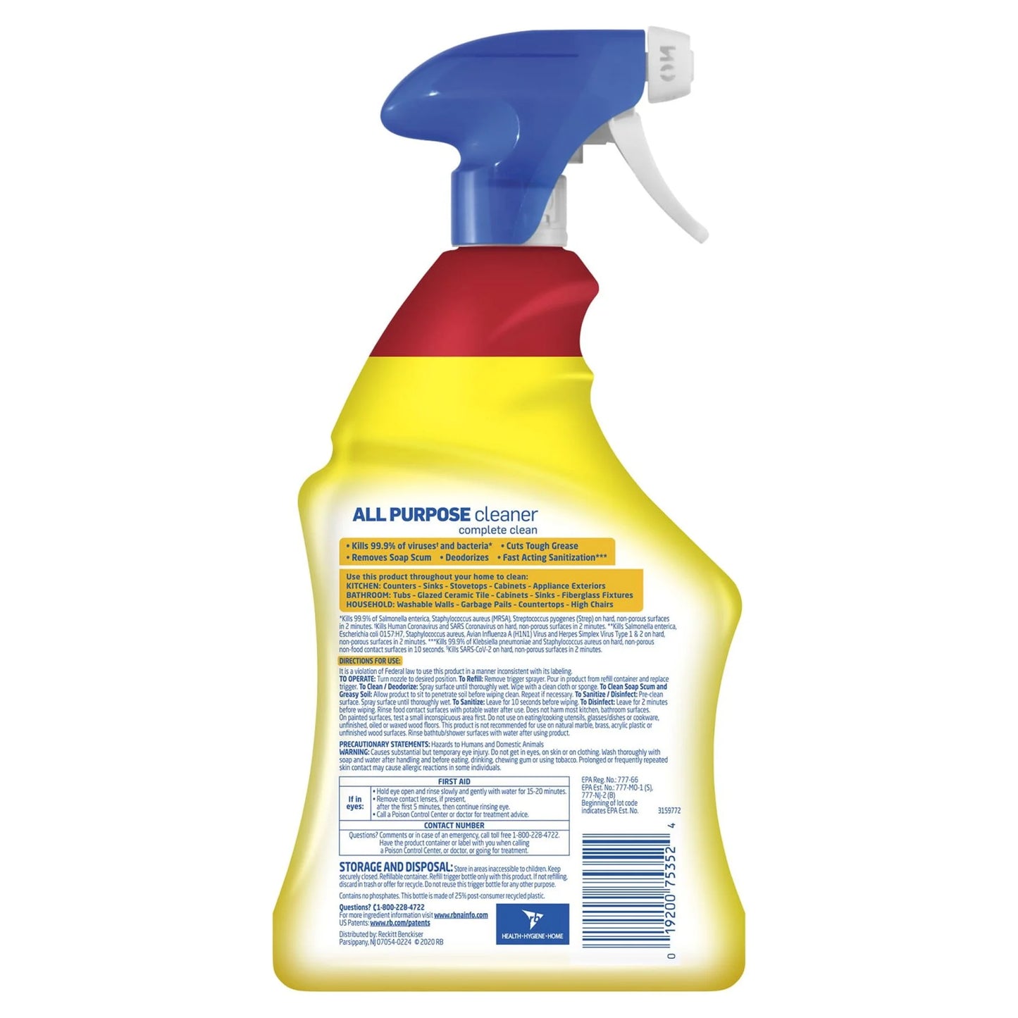 Lysol All Purpose Cleaner Spray, Lemon Breeze, 64oz(2X32oz), Tested &amp; Proven to Kill COVID-19 Virus, Packaging May Vary