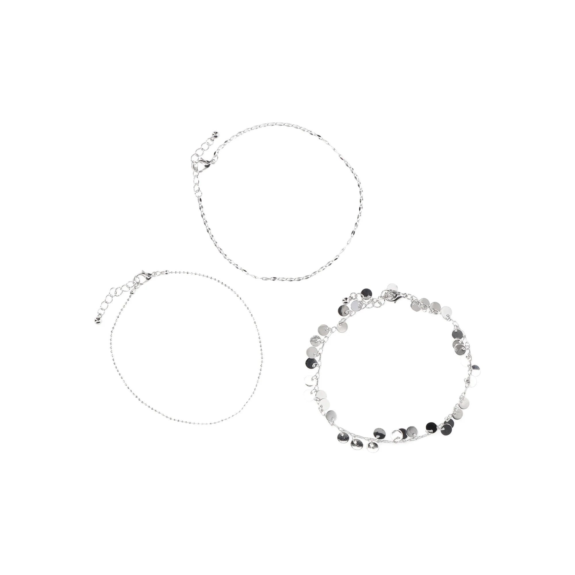 No Boundaries Women’s Silver Tone Anklet Set – 3-Piece