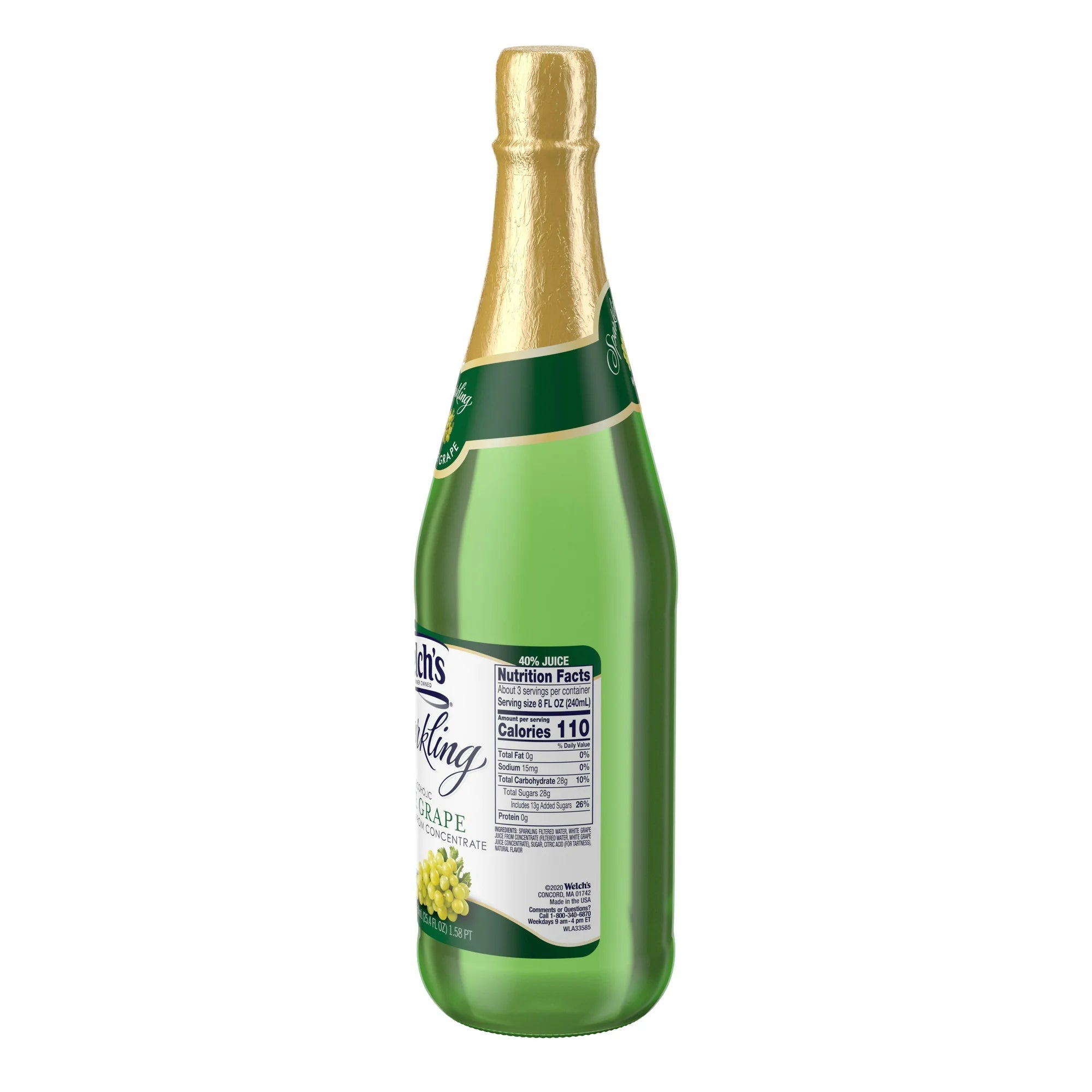 Welch's Non-Alcoholic Sparkling Juice Cocktail, White Grape, 25.4 fl oz Glass Bottle