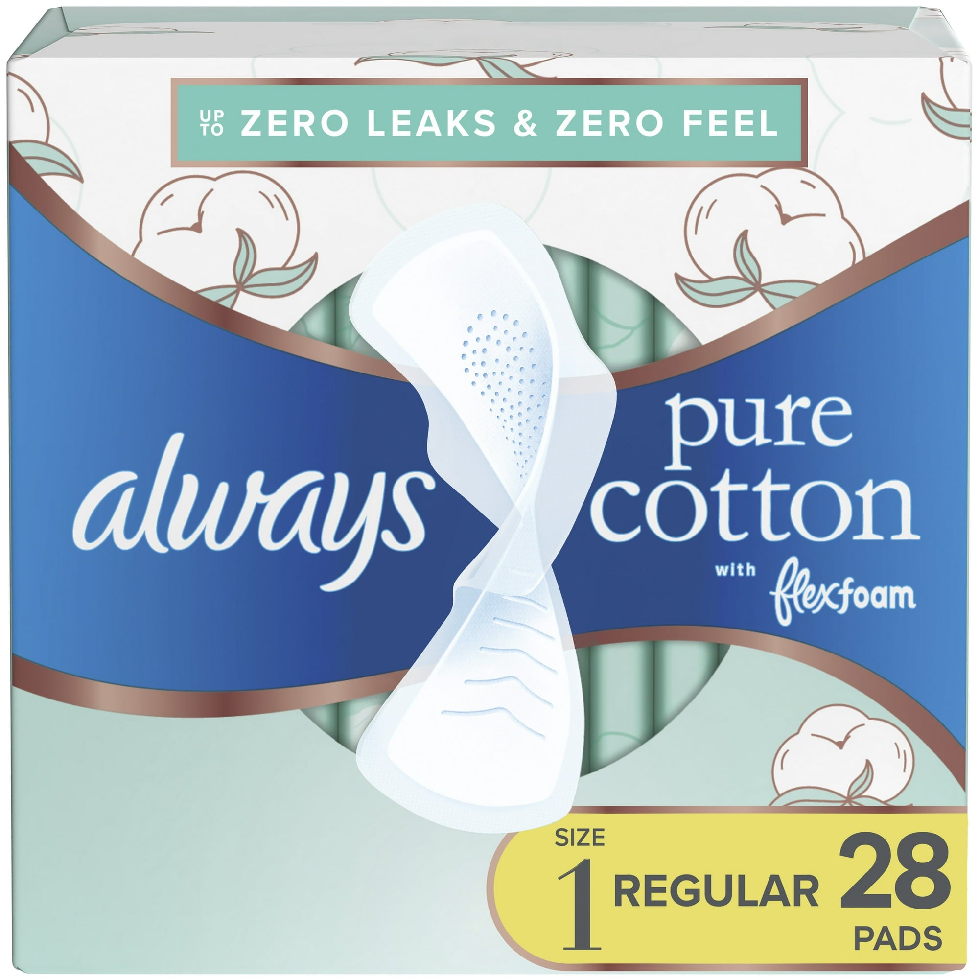 Always Pure Cotton Pads , Size 1 , Regular, 28 count