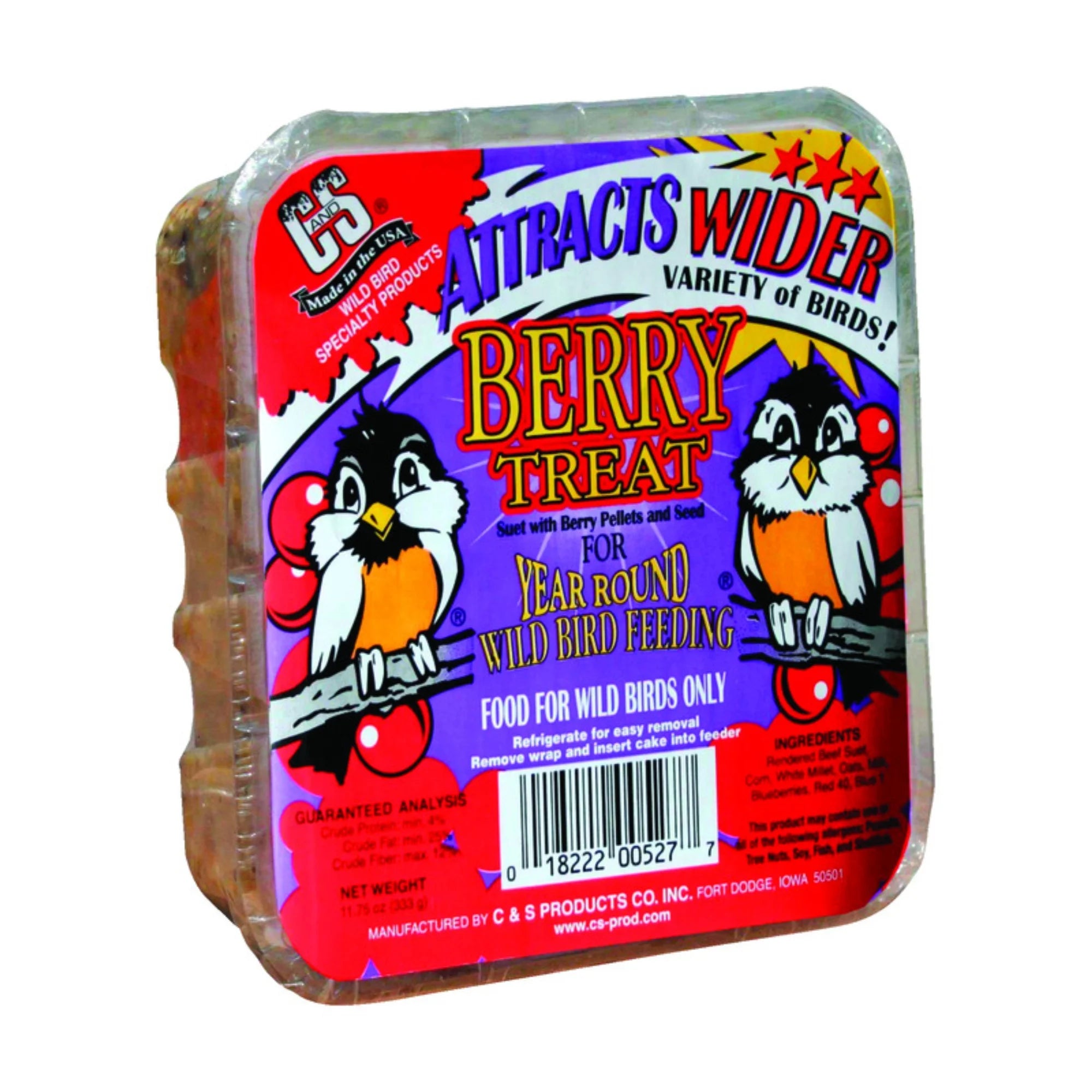 C & S Products Berry Treat Suet, 11.75 oz, Wild Bird Food, Fresh, 1 Pack