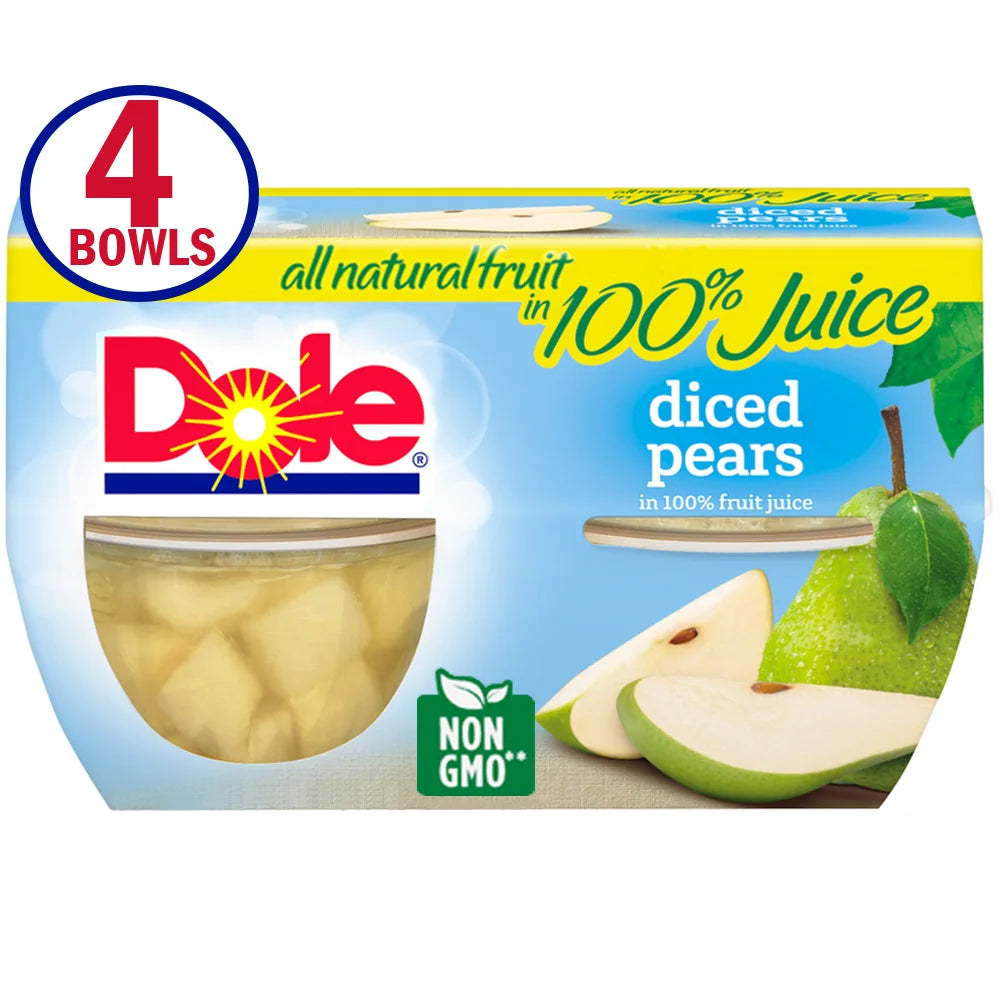 Dole Fruit Bowls Diced Pears in 100% Fruit Juice, 4 oz (4 Cups)