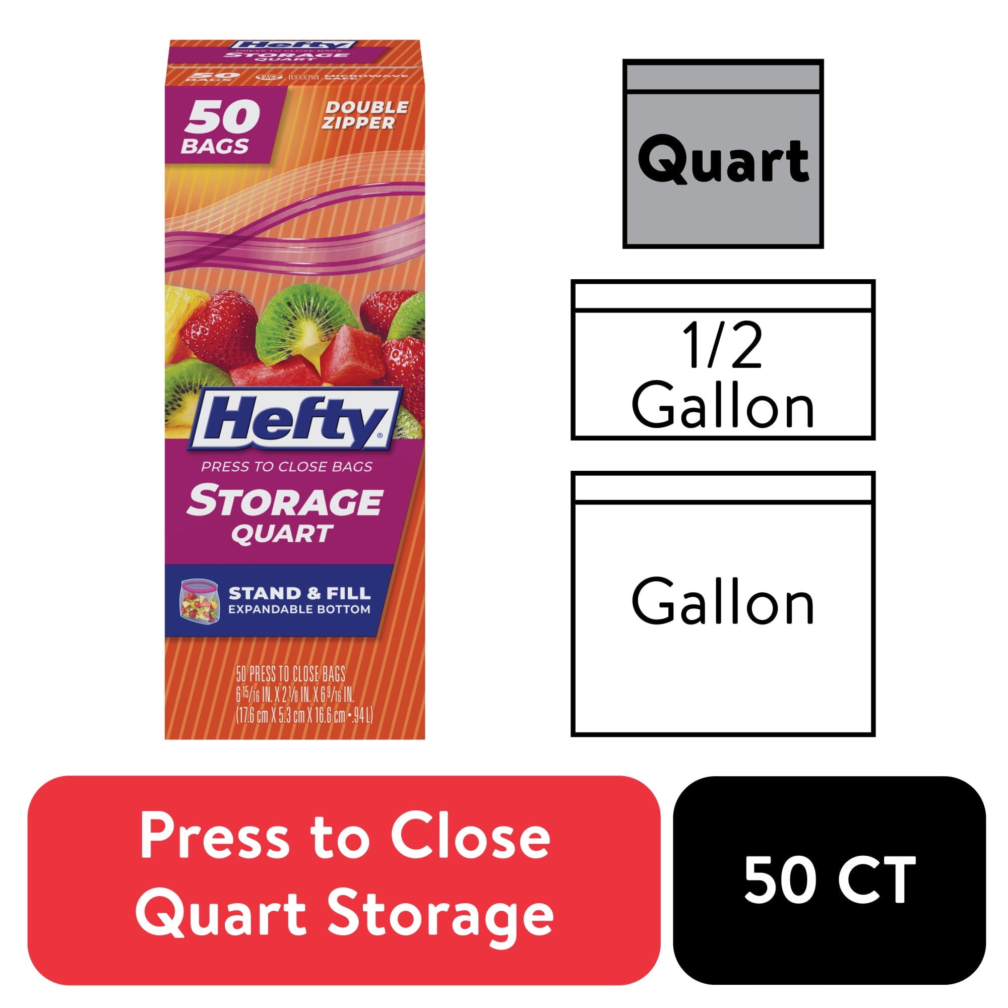 Hefty Press 'n Close Quart-Sized Food Storage Bags 