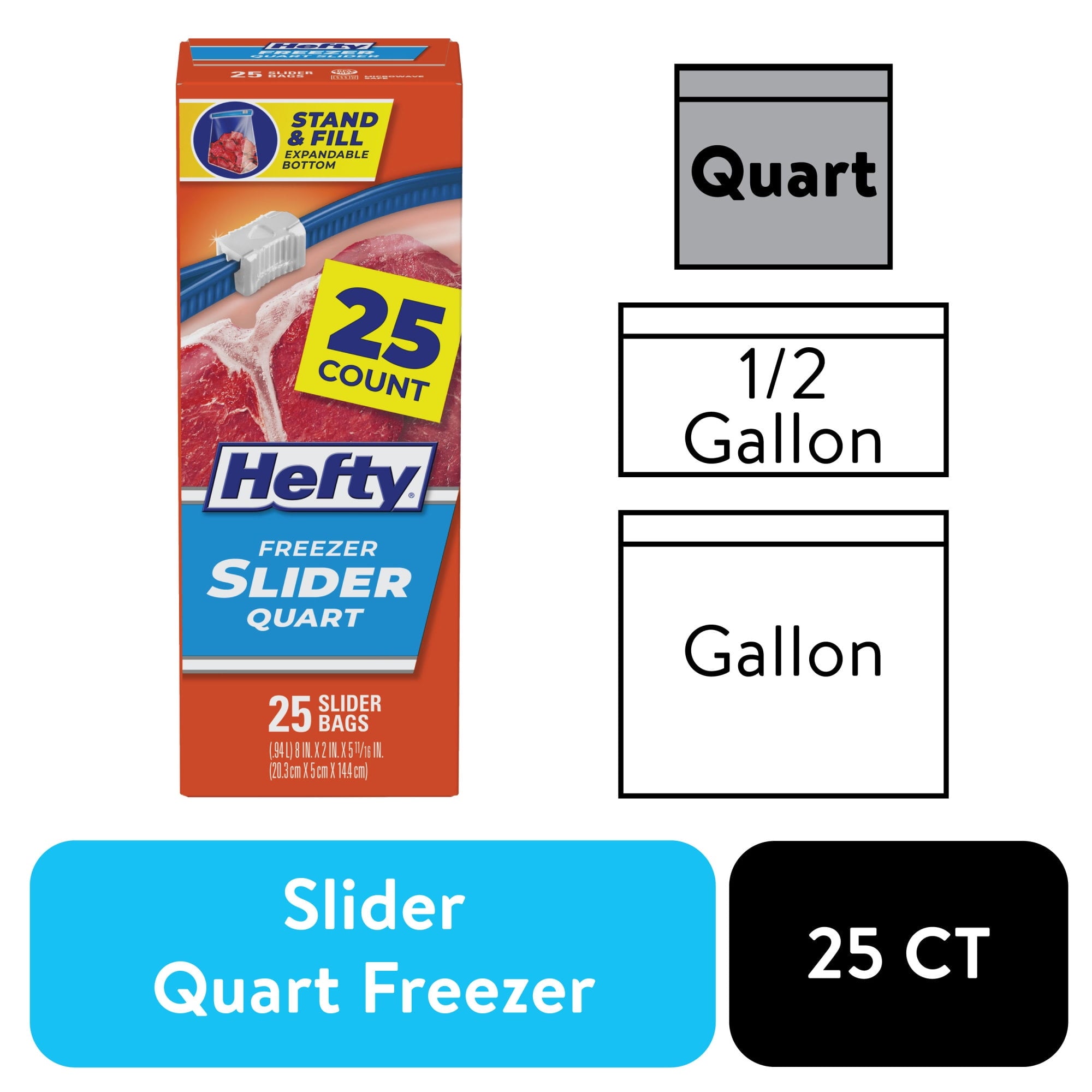 Hefty Slider Freezer Bags, Quart Size, 25 Count