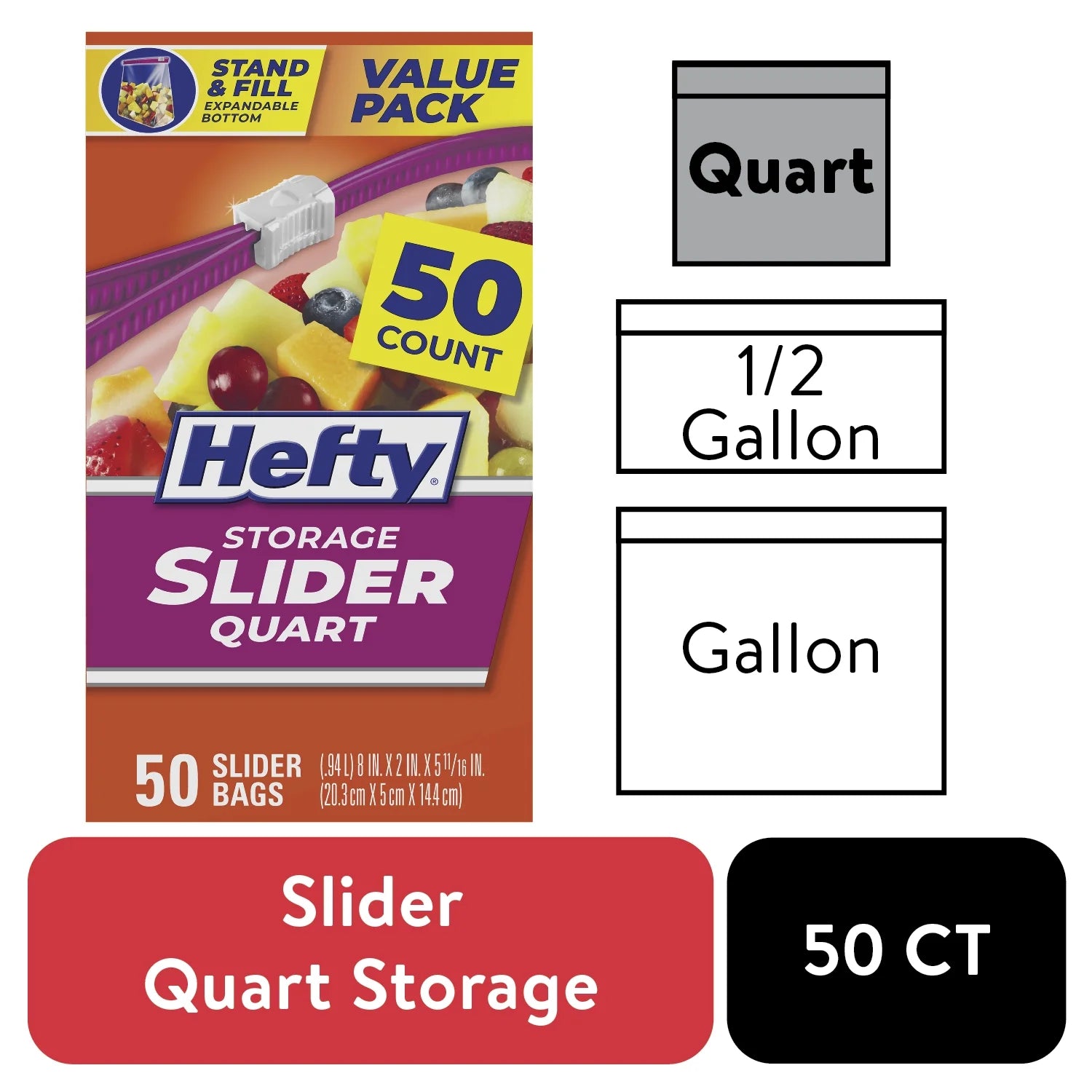 Hefty Slider Storage Bags, Quart Size