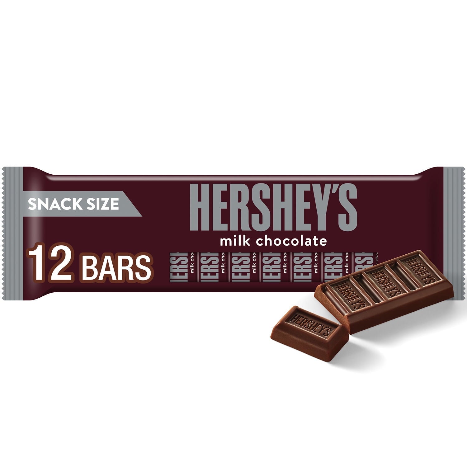 Hershey's Milk Chocolate Snack Size Candy, Bars 0.45 oz, 12 Count