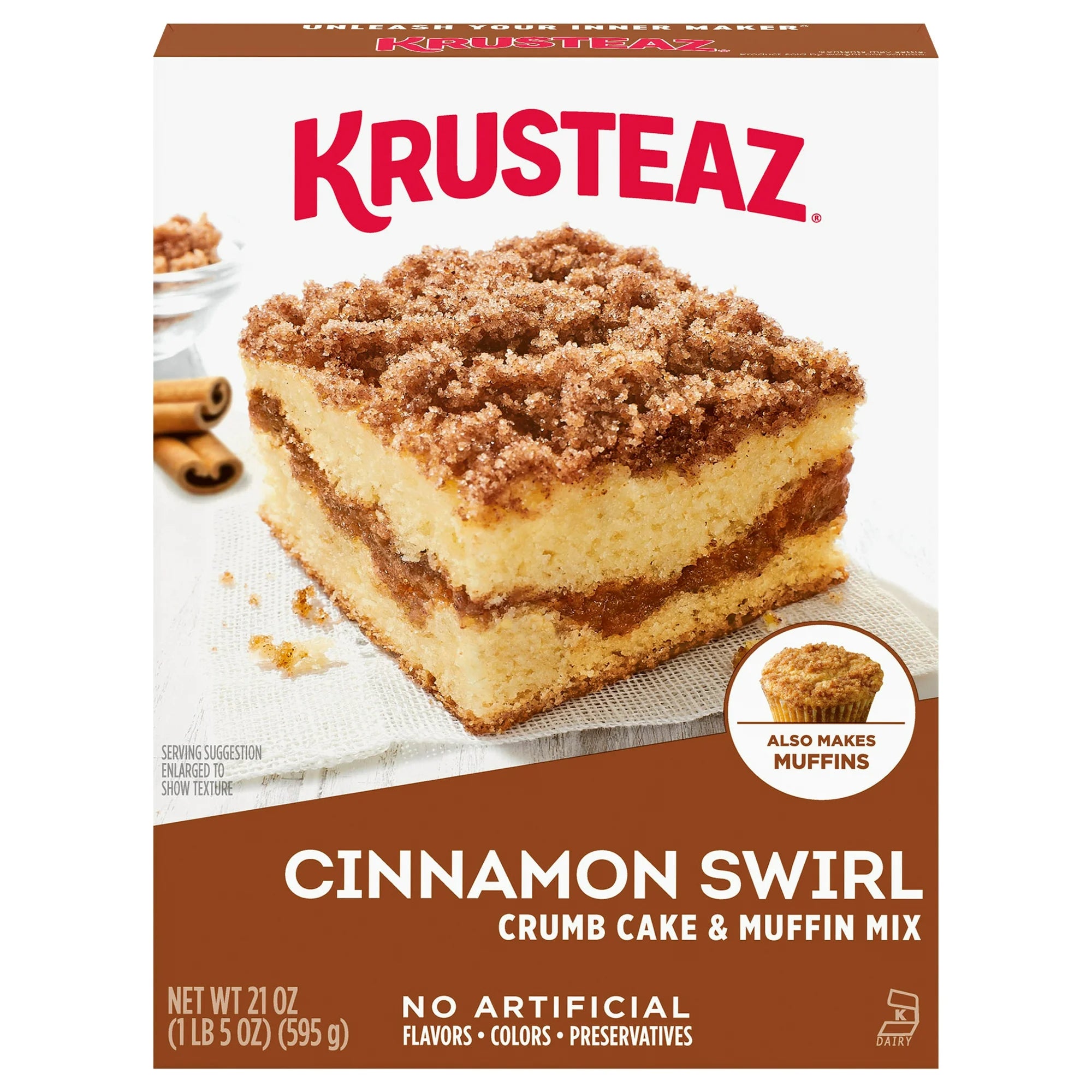 Krusteaz Cinnamon Swirl Crumb Cake and Muffin Mix, 21 oz Box