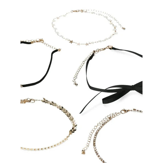 No Boundaries Black Bow & Star Gold Choker Set – 5-Piece