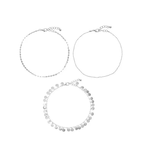 No Boundaries Women’s Silver Tone Anklet Set – 3-Piece