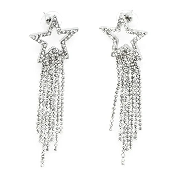 No Boundaries Women’s Silver-Tone Star Fringe Earrings