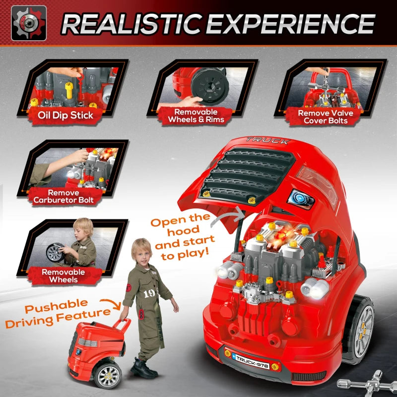 Red Mechanic Kids Truck Engine Toy Set