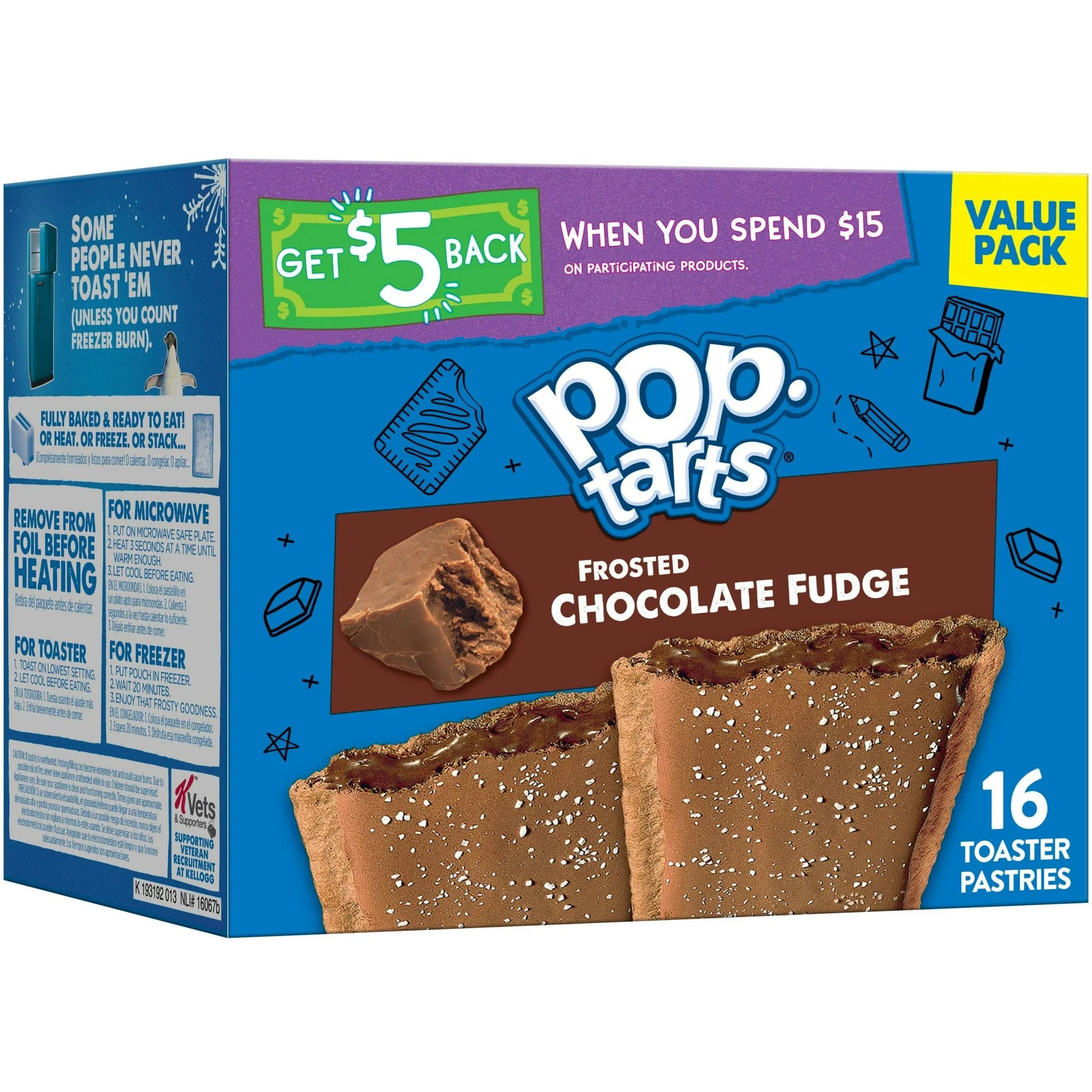 Pop-Tarts Frosted Chocolate Fudge Toaster Pastries, Shelf-Stable, Ready-to-Eat, Instant, 16 Count Box