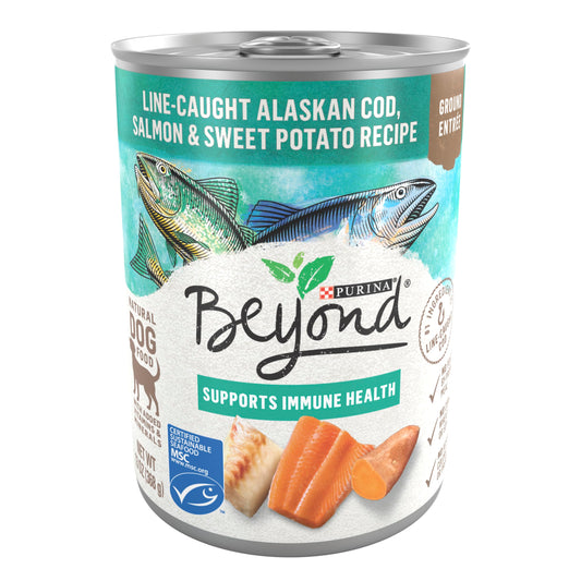 Purina Beyond Natural Wet Dog Food Pate High Protein, Grain Free Alaskan Cod, Salmon & Sweet Potato, 13 oz Can