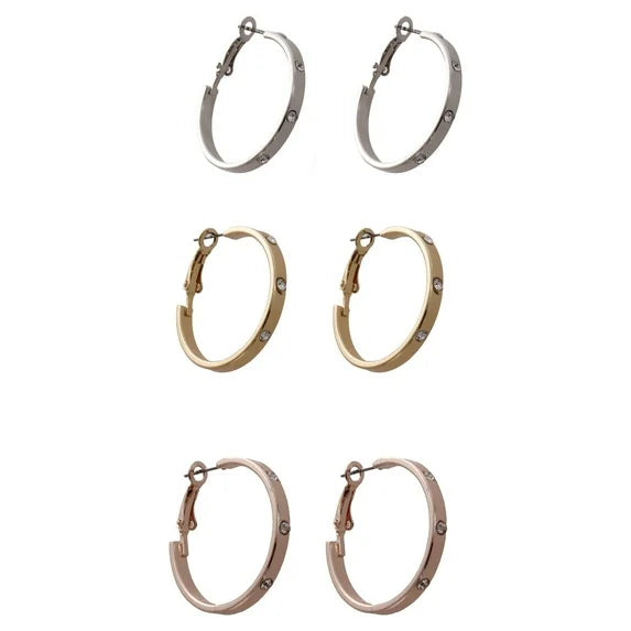 Time and Tru 3-Pair Hoop Earring Set 
