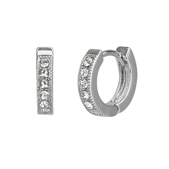 Time and Tru Women's Silver Tone Crystal Huggie Earrings