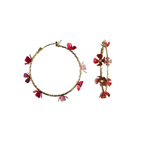 Time and Tru Gold & Pink Flower Hoop Earrings 