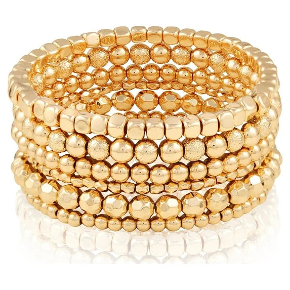 Time and Tru Gold Beaded Bracelet Set – 6-Piece for Women
