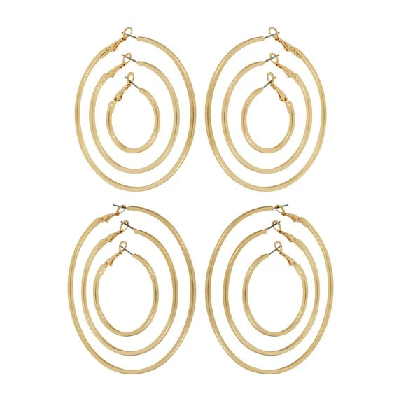 Time and Tru Women's Gold Tone Hoop Earrings Set – 6-Piece