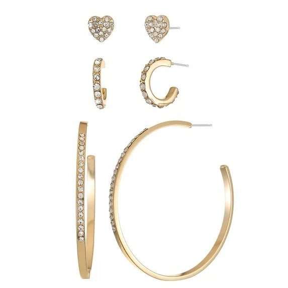 Time and Tru Women’s Gold Tone Heart Earring Set – 3 Pair 