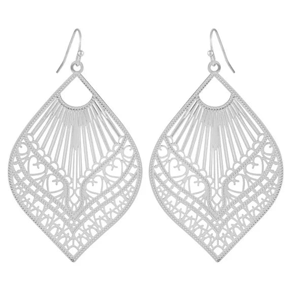 Time and Tru Women's Silver Tone Filigree Drop Earrings 